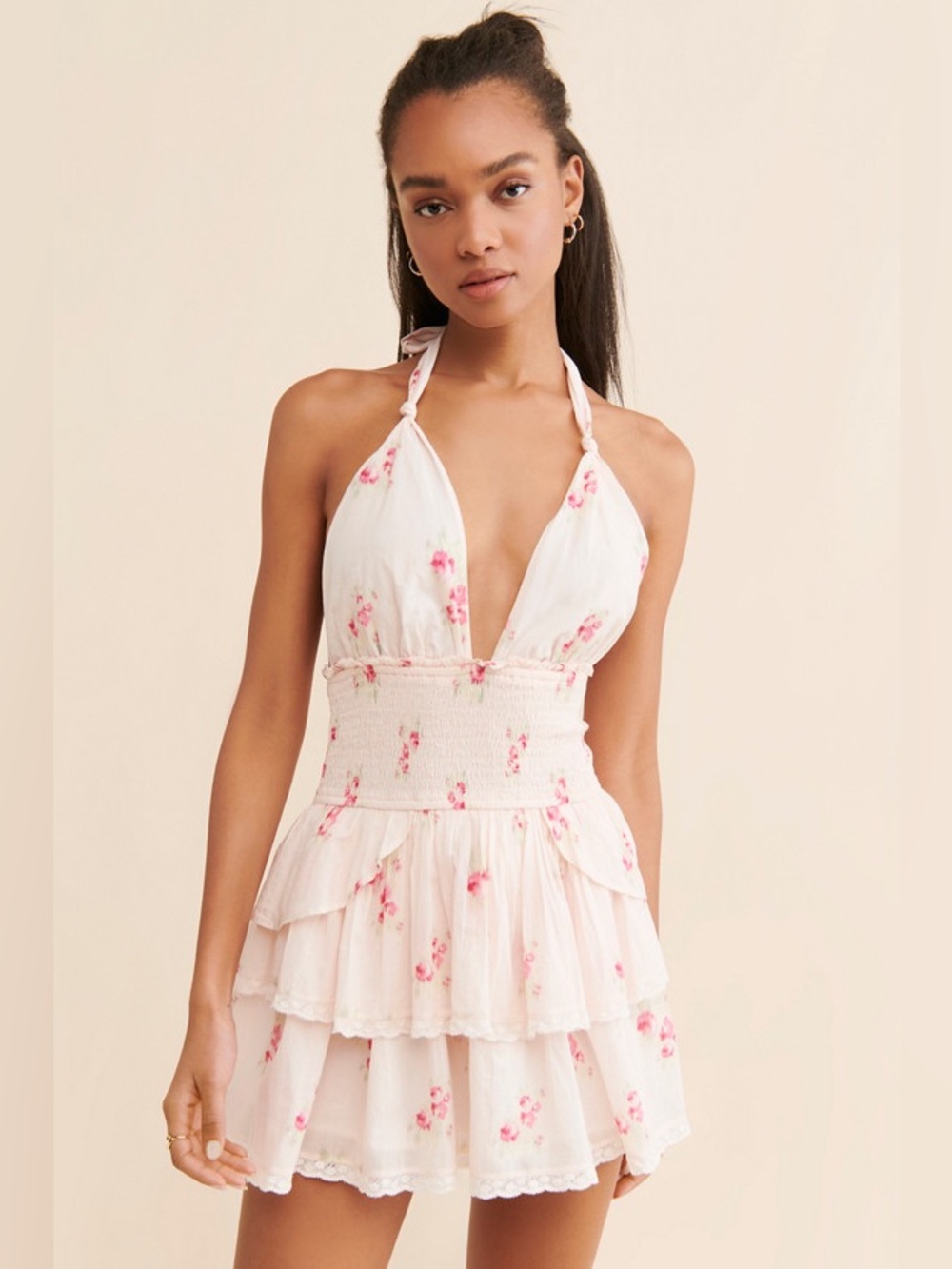 LoveShackFancy Deanna Halter Mini Dress